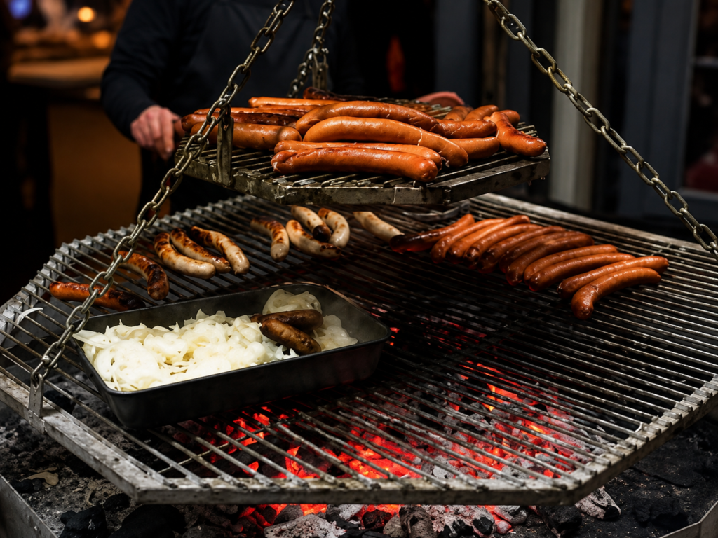SAUSAGES OVER A BBQ