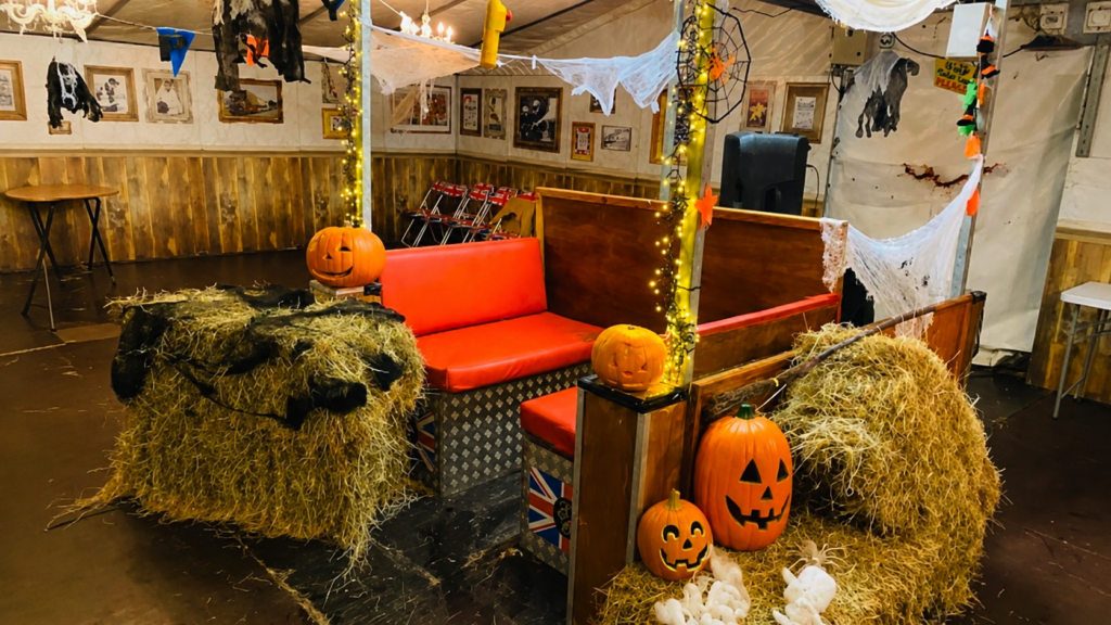 Rustic Halloween Booth with Pumpkins